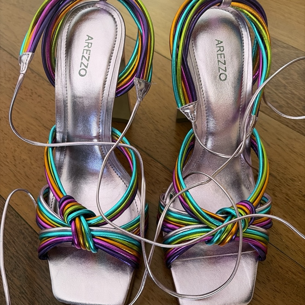Arezzo Rainbow Strappy Block Heel Sandals - Multicolor